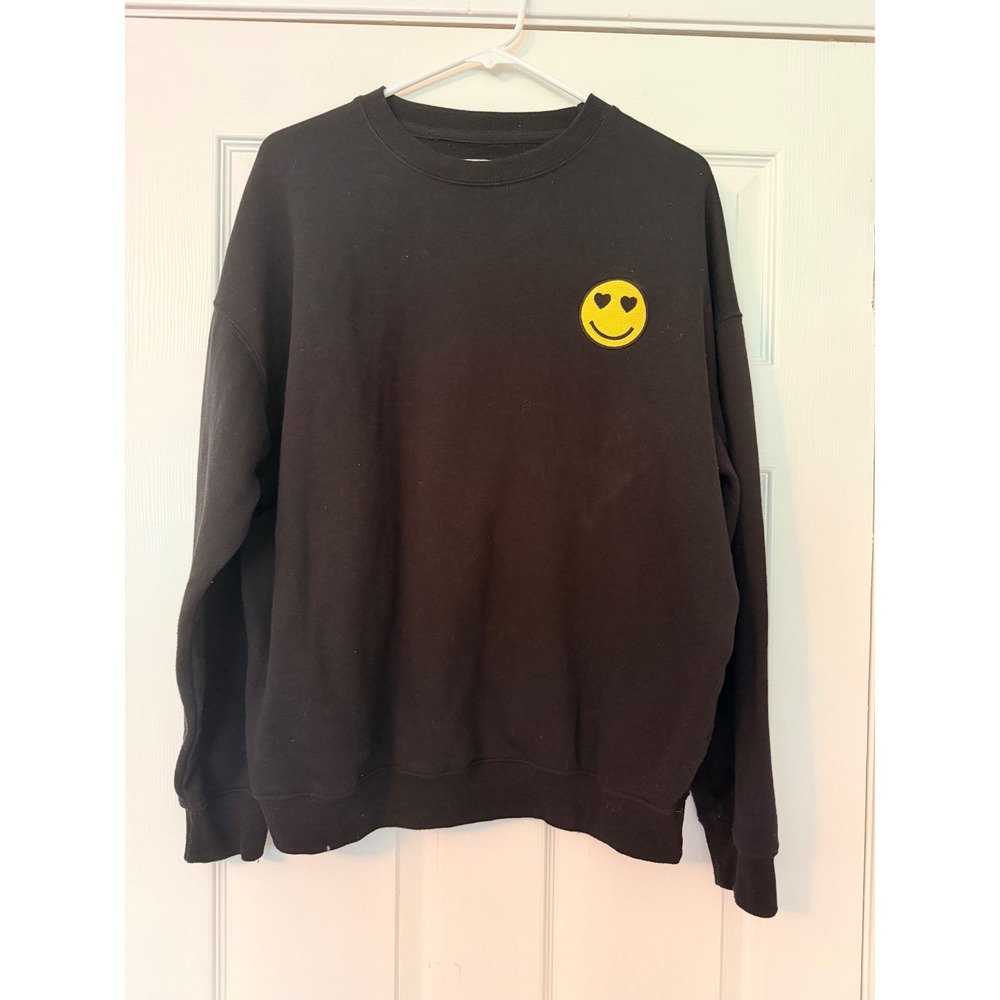 Reflex Black Heart Eye Smiley Face Crewneck Sweatshirt Pullover Womens M